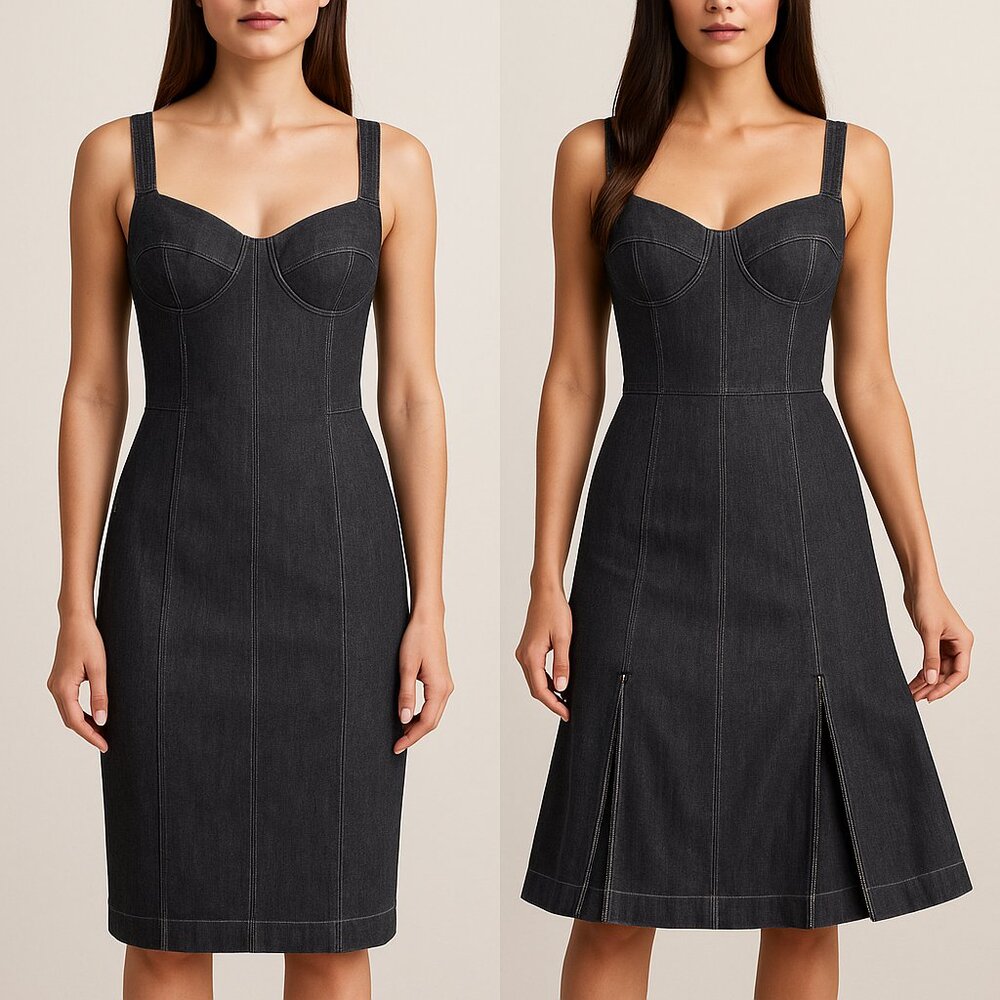 Randolph Duke by The Look Charcoal Denim Bustier Midi Dress – Size 10